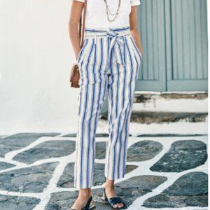 Boden Womens St Ives Paperbag Waist Stripe Linen Blend Trouser Pants NWT Size 10